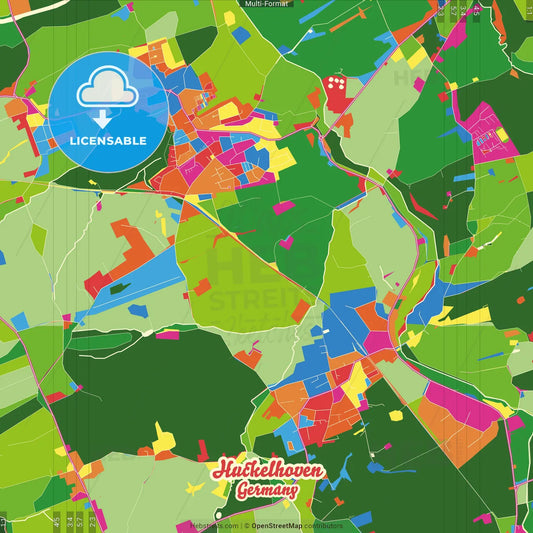 Huckelhoven, North Rhine-Westphalia, Germany Crazy Colorful Street Map Poster Template