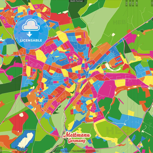 Mettmann, North Rhine-Westphalia, Germany Crazy Colorful Street Map Poster Template
