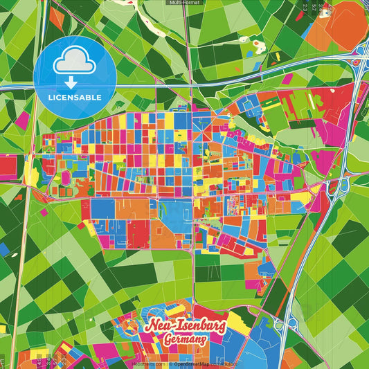 Neu-Isenburg, Hesse, Germany Crazy Colorful Street Map Poster Template