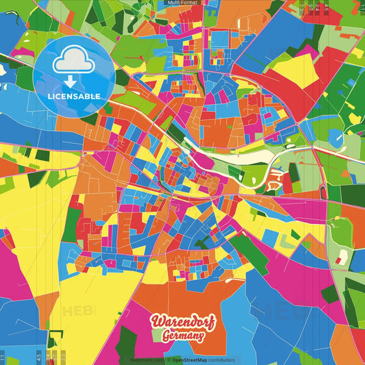 Warendorf, North Rhine-Westphalia, Germany Crazy Colorful Street Map Poster Template