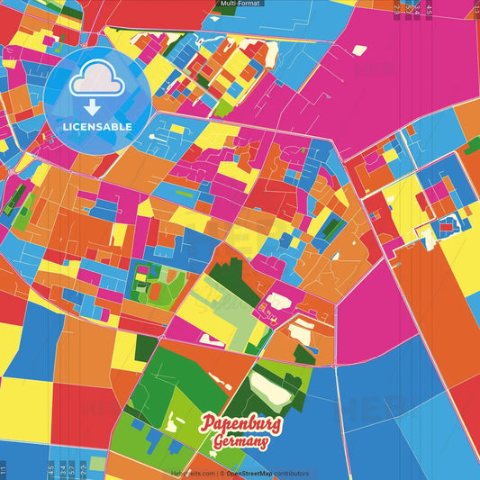 Papenburg, Lower Saxony, Germany Crazy Colorful Street Map Poster Template
