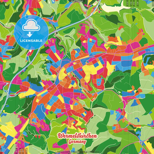Wermelskirchen, North Rhine-Westphalia, Germany Crazy Colorful Street Map Poster Template