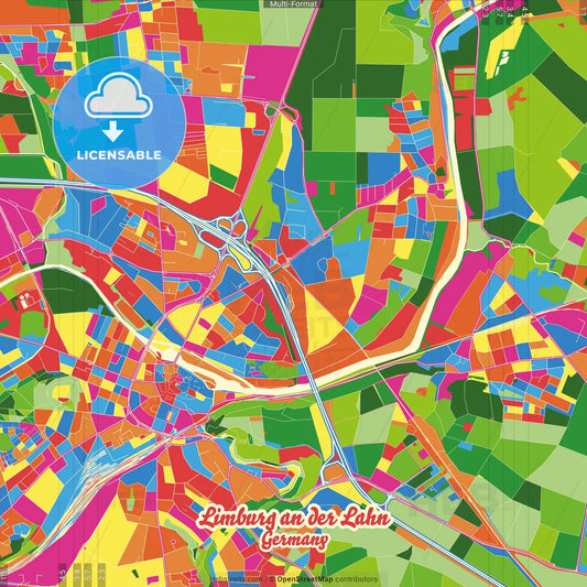 Limburg an der Lahn, Hesse, Germany Crazy Colorful Street Map Poster Template