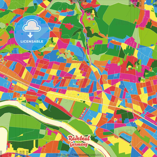 Radebeul, Saxony, Germany Crazy Colorful Street Map Poster Template