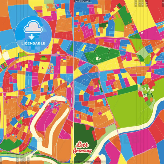Leer, Lower Saxony, Germany Crazy Colorful Street Map Poster Template