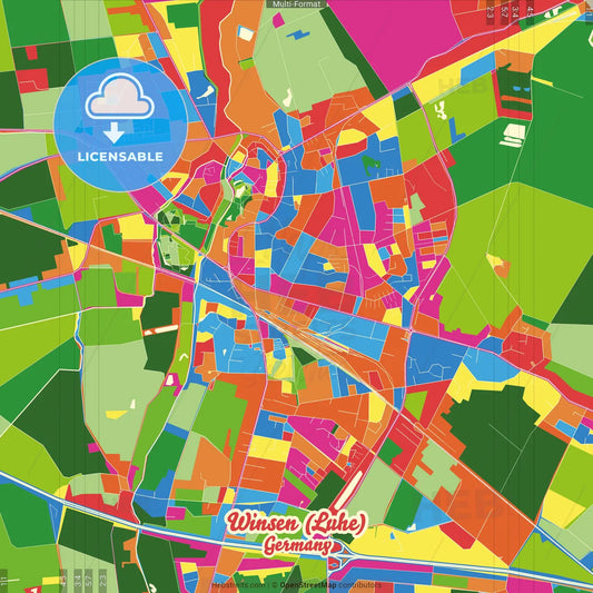 Winsen (Luhe), Lower Saxony, Germany Crazy Colorful Street Map Poster Template