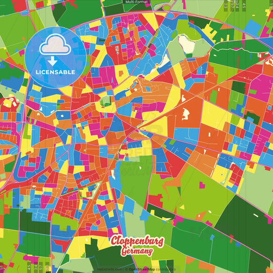 Cloppenburg, Lower Saxony, Germany Crazy Colorful Street Map Poster Template