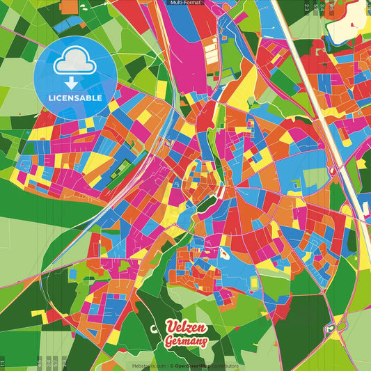 Uelzen, Lower Saxony, Germany Crazy Colorful Street Map Poster Template