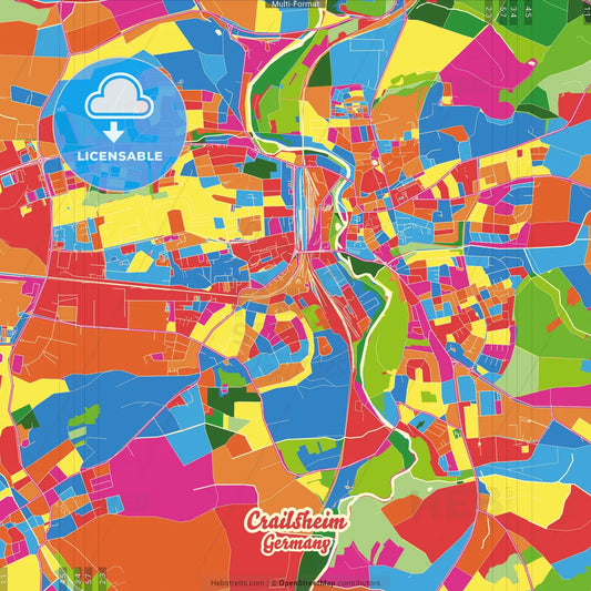 Crailsheim, Baden-Wuerttemberg, Germany Crazy Colorful Street Map Poster Template