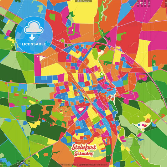 Steinfurt, North Rhine-Westphalia, Germany Crazy Colorful Street Map Poster Template