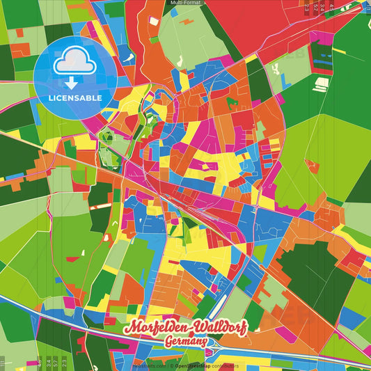 Morfelden-Walldorf, Hesse, Germany Crazy Colorful Street Map Poster Template
