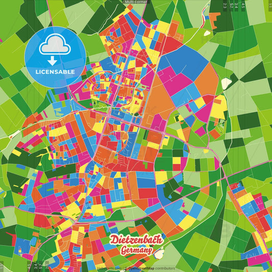 Dietzenbach, Hesse, Germany Crazy Colorful Street Map Poster Template