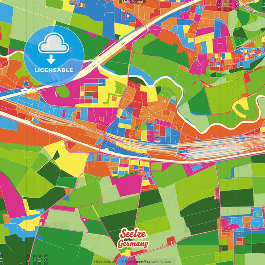 Seelze, Lower Saxony, Germany Crazy Colorful Street Map Poster Template