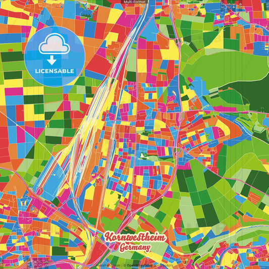 Kornwestheim, Baden-Wuerttemberg, Germany Crazy Colorful Street Map Poster Template