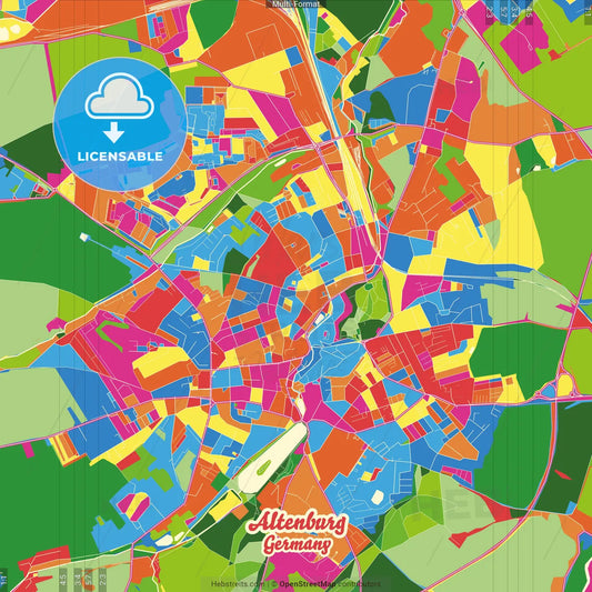 Altenburg, Thuringia, Germany Crazy Colorful Street Map Poster Template