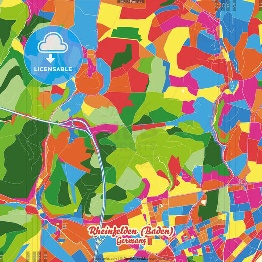 Rheinfelden (Baden), Baden-Wuerttemberg, Germany Crazy Colorful Street Map Poster Template