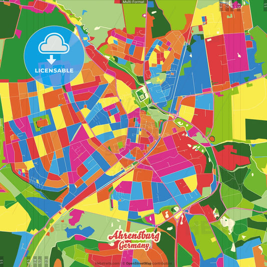 Ahrensburg, Schleswig-Holstein, Germany Crazy Colorful Street Map Poster Template