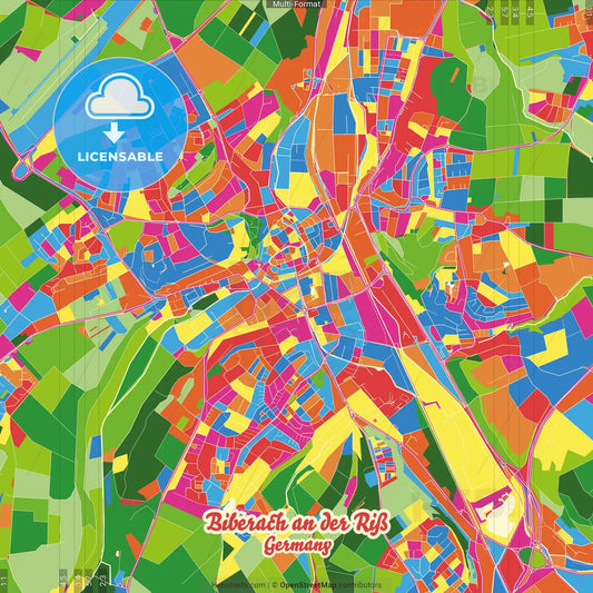 Biberach an der Riß, Baden-Wuerttemberg, Germany Crazy Colorful Street Map Poster Template