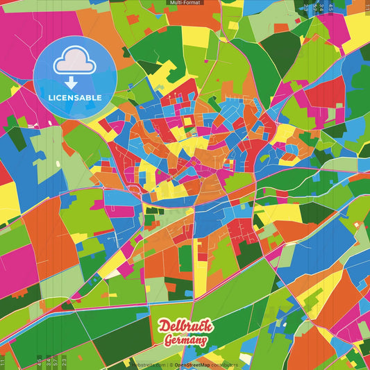 Delbruck, North Rhine-Westphalia, Germany Crazy Colorful Street Map Poster Template