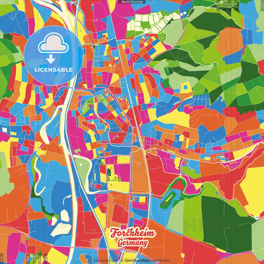 Forchheim, Bavaria, Germany Crazy Colorful Street Map Poster Template