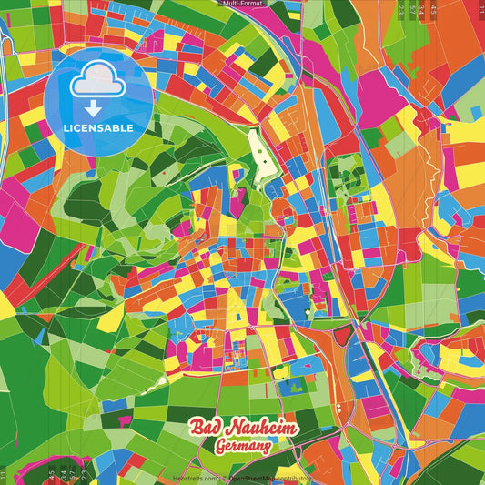 Bad Nauheim, Hesse, Germany Crazy Colorful Street Map Poster Template