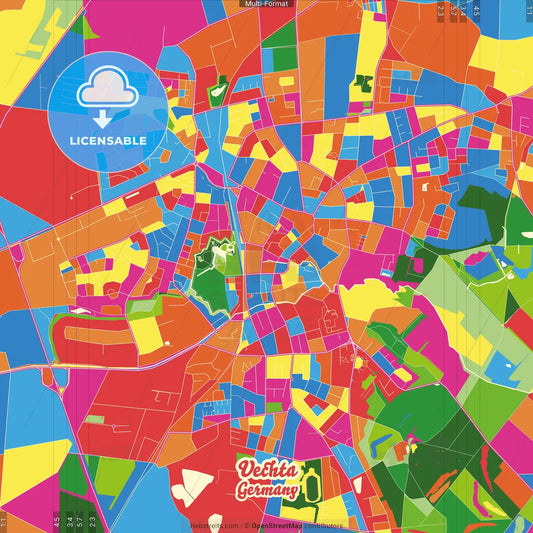 Vechta, Lower Saxony, Germany Crazy Colorful Street Map Poster Template