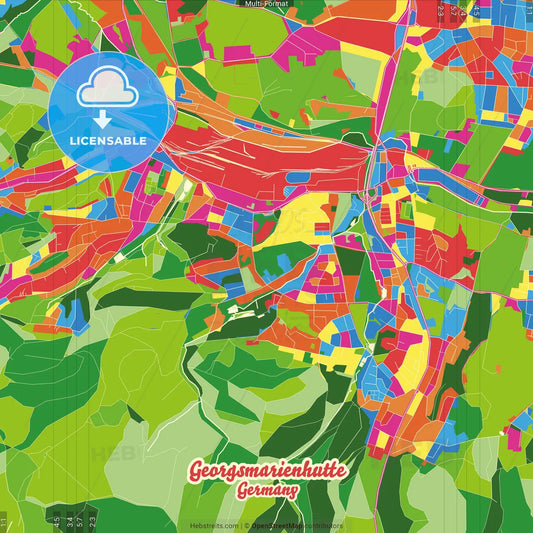 Georgsmarienhutte, Lower Saxony, Germany Crazy Colorful Street Map Poster Template