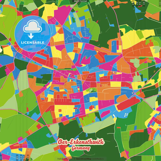 Oer-Erkenschwick, North Rhine-Westphalia, Germany Crazy Colorful Street Map Poster Template