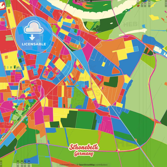 Schonebeck, Saxony-Anhalt, Germany Crazy Colorful Street Map Poster Template