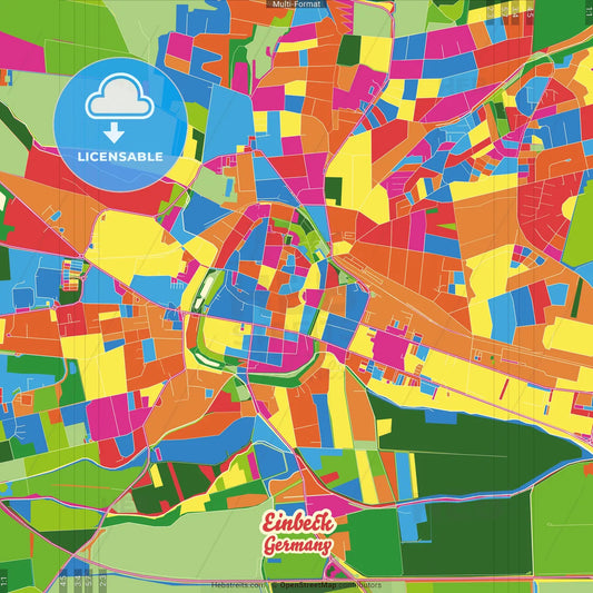Einbeck, Lower Saxony, Germany Crazy Colorful Street Map Poster Template