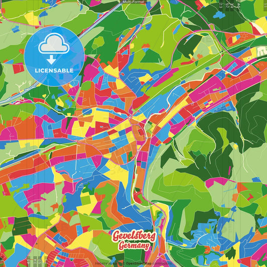 Gevelsberg, North Rhine-Westphalia, Germany Crazy Colorful Street Map Poster Template