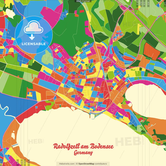 Radolfzell am Bodensee, Baden-Wuerttemberg, Germany Crazy Colorful Street Map Poster Template