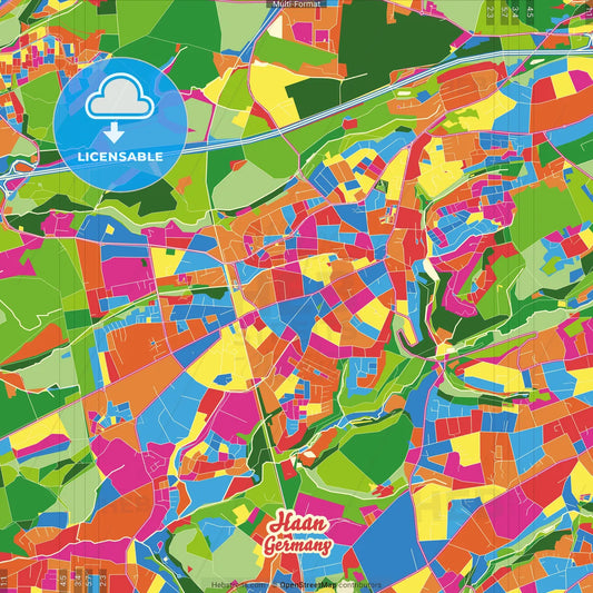 Haan, North Rhine-Westphalia, Germany Crazy Colorful Street Map Poster Template