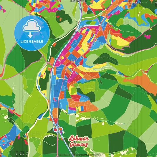 Lohmar, North Rhine-Westphalia, Germany Crazy Colorful Street Map Poster Template
