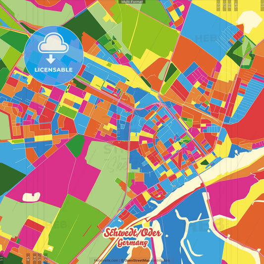 Schwedt/Oder, Brandenburg, Germany Crazy Colorful Street Map Poster Template