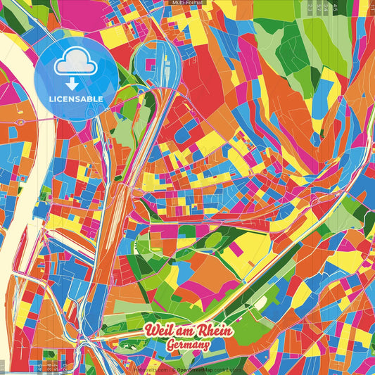 Weil am Rhein, Baden-Wuerttemberg, Germany Crazy Colorful Street Map Poster Template