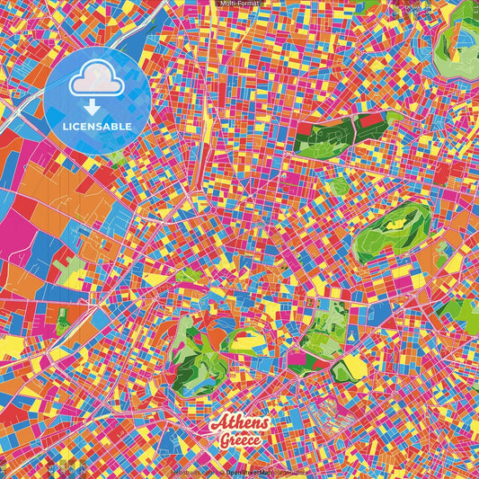 Athens, Attica, Greece Crazy Colorful Street Map Poster Template