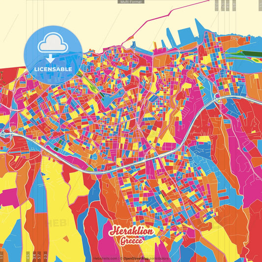 Heraklion, Crete, Greece Crazy Colorful Street Map Poster Template