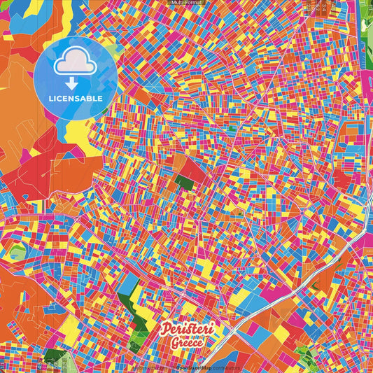 Peristeri, Attica, Greece Crazy Colorful Street Map Poster Template