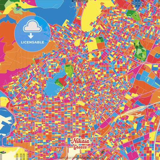 Nikaia, Attica, Greece Crazy Colorful Street Map Poster Template