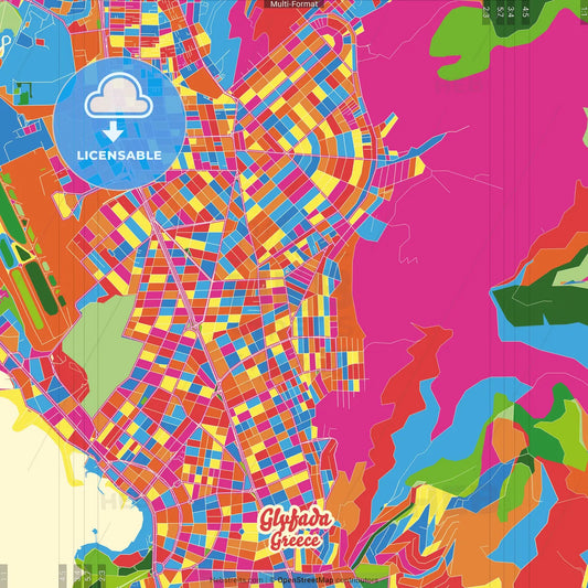 Glyfada, Attica, Greece Crazy Colorful Street Map Poster Template