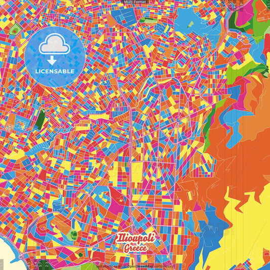 Ilioupoli, Attica, Greece Crazy Colorful Street Map Poster Template