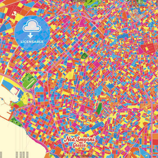 Nea Smyrni, Attica, Greece Crazy Colorful Street Map Poster Template