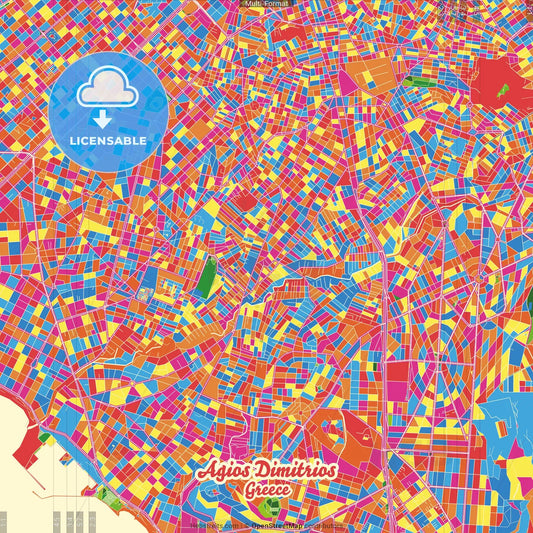 Agios Dimitrios, Attica, Greece Crazy Colorful Street Map Poster Template