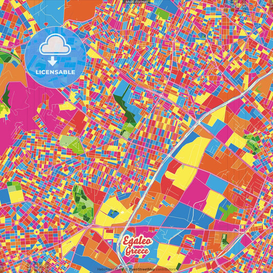Egaleo, Attica, Greece Crazy Colorful Street Map Poster Template