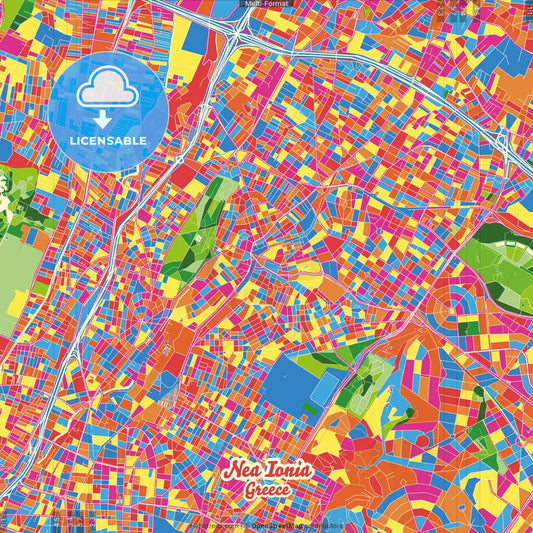 Nea Ionia, Attica, Greece Crazy Colorful Street Map Poster Template