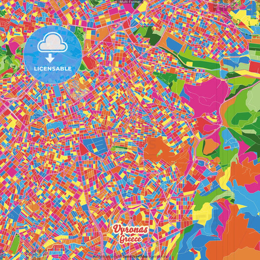 Vyronas, Attica, Greece Crazy Colorful Street Map Poster Template