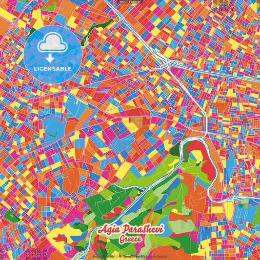 Agia Paraskevi, Attica, Greece Crazy Colorful Street Map Poster Template