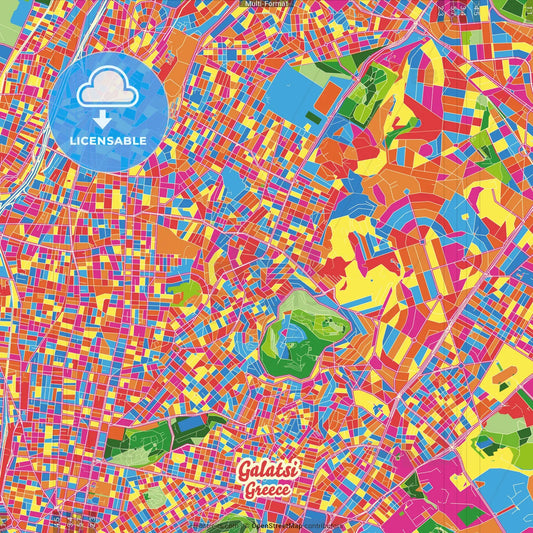 Galatsi, Attica, Greece Crazy Colorful Street Map Poster Template