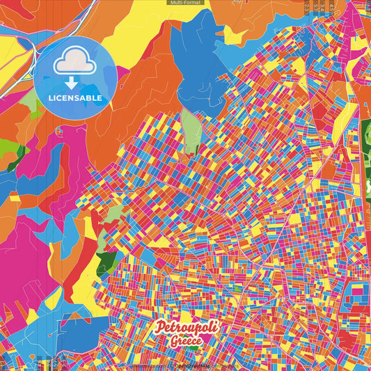 Petroupoli, Attica, Greece Crazy Colorful Street Map Poster Template
